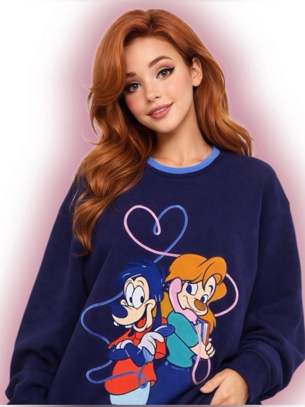 Disney A Goofy Movie Max & Roxanne Embroidered Heart Crewneck Sweater
